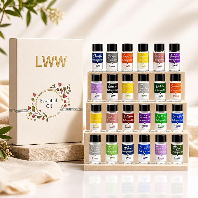 Car Air Freshener Diffuser Refills, 24 PCS 10ml Essential Oils Mixed Fragrance Set, Long Lasting Car Fragrance Oil Replacement for Car Diffusers, No Diffuser Included