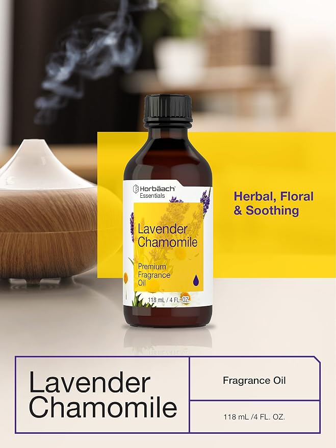 Horbäach Lavender Chamomile Fragrance Oil | 4 fl oz (118ml) | Premium Grade | for Diffusers, Candle and Soap Making, DIY Projects & More