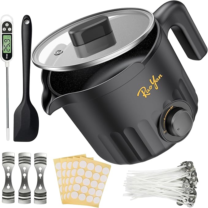 RAOYAN 1.5L Electric Wax Melter with Pouring Spout, Nonstick Large Capacity Wax Melting Pot for Candle Making, DIY Candle Making Supplies Kit for Beginners and Adults - Black