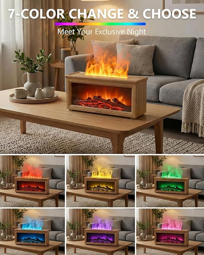 Essential Oil Diffuser, 7-Color Fireplace Fire Flame Aromatherapy Humidifier, 280ml Ultrasonic Aroma Diffuser, Cozy with Time Sets and Remote Control for Bedroom Home Yoga Office