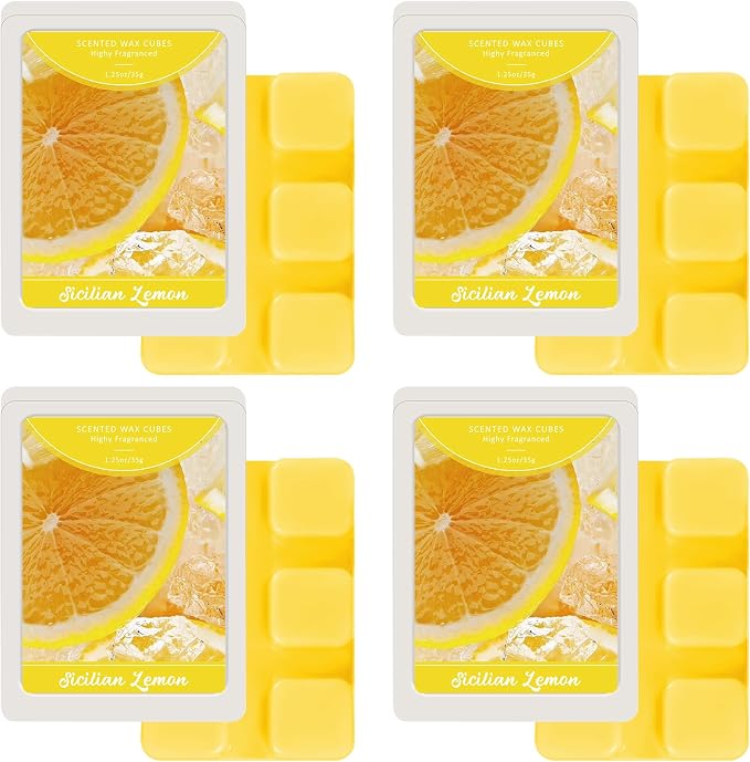 STRN Wax Melts Soy Wax Cubes 4 Pack Sicilian Lemon Scented, Long-Lasting Fragrance Scented Wax Cubes for Warmers Natural Soy Wax for Candle Wax Melts (4 x 1.25oz)