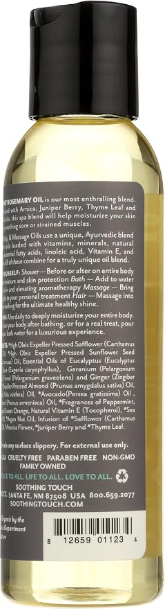 Soothing Touch Peppermint Rosemary Organic Bath, Body & Massage Oil, 4 Fl Oz