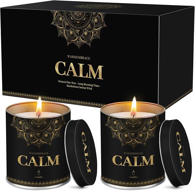 WarmEmbrace Scented Candles, 9 Oz Candle Sets for Home, Office, Meditation, Yoga, Candle Set for Women & Men, Father's Day, Birthday, Christmas, Anniversary Present (2 Pack, Lavender & Vanilla)