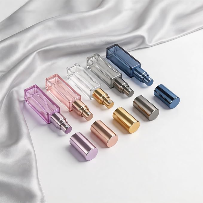 Elfenstall- Empty 5Pcs Mini 10ml 1/3oz Colorful Glass Perfume Bottles Set Refillable Multi-color Leak-proof Bottle for Cologne Perfume Sample Container