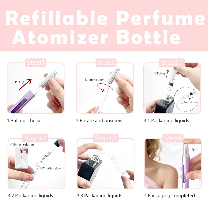 2 Pack Refillable Mini Perfume Atomizer Bottle，Portable Separate Bottles，Travel and Outings Spray Boxes Dispensers 5ml/0.2oz (Purple)