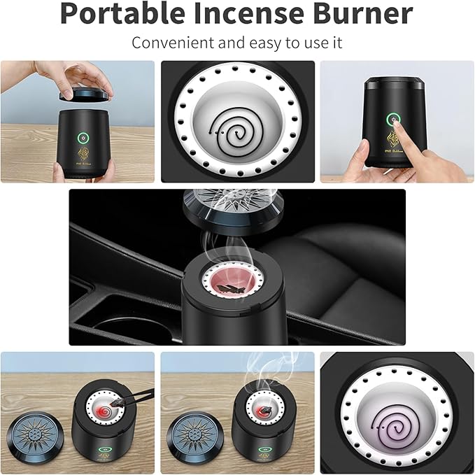 Electric Incense Burner, OUD Bukhoor Portable USB Aroma Diffuser, Rechargeable Arab bakhoor Muslim Incense Holder for Car and Home