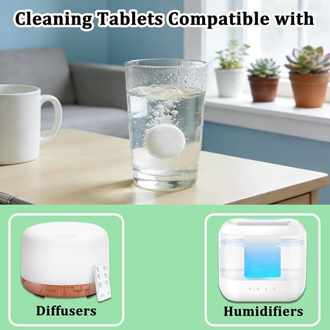 Cleaning Tablets for Humidifiers & Diffusers, Remove Stains and Residue, Prevent Buildup, Humidifier Cleaner Tablets (20-Pack)