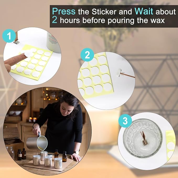 120PCS Candle Wicks for Candle Making, Candle Wick Stickers, Heat Resistance Double-Sided Stickers with The Little ‘‘Tail’’, Stickers for Candle Making