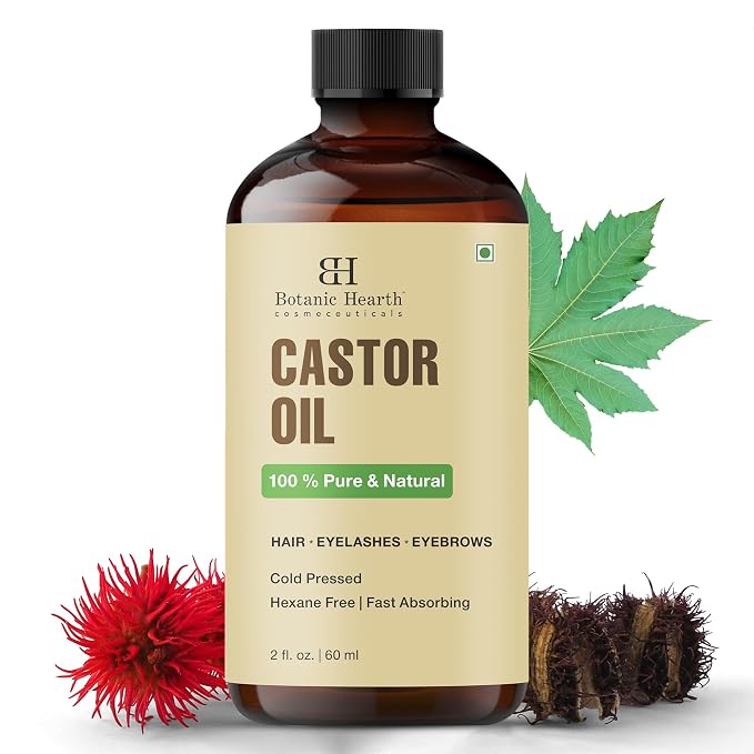Botanic Hearth Castor Oil & Hair Treatment Oils 2 Fl oz| 100% Pure & Natural, Cold Pressed |For Hair, Eyelashes & Eyebrows | Hexane Free, Fast Absorbing | With Applicators & Dropper | All Hair Types