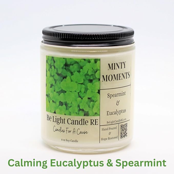 Be Light Eucalyptus Mint Candle | 8oz Long Lasting Scented Candle for Home Aromatherapy