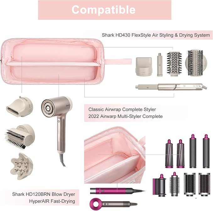 Leudes Hair Tools Travel Bag for Shark Flexstyle Carrying Case Portable Shark Hair Air Wrap Dryer Case Waterproof Dustproof Flat Curling Iron Travel Organizer (Pink)