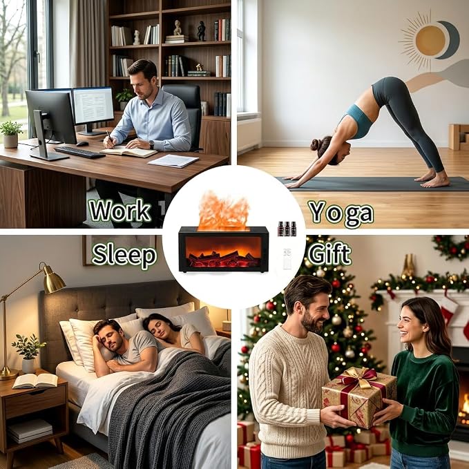 300ML Essential Oil Aroma Diffuser,Flame Air Humidifiers,Colorful Flame Diffusers for Home,Diffuser for Aromatherapy Yoga Room Bedroom, Office, Home with Remote Timer and Auto Off