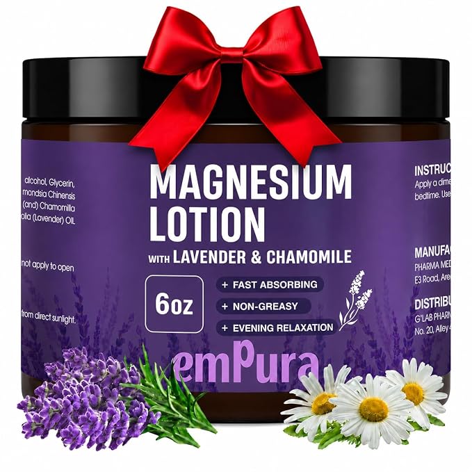 EMPURA Magnesium Lotion with Lavender & Chamomile – Fast Absorbing Magnesium Cream for Relaxation & Muscle Relief, Hand Leg or Foot Lotion, Self Care Gifts for Women, Relaxing Gifts for Women (6oz)