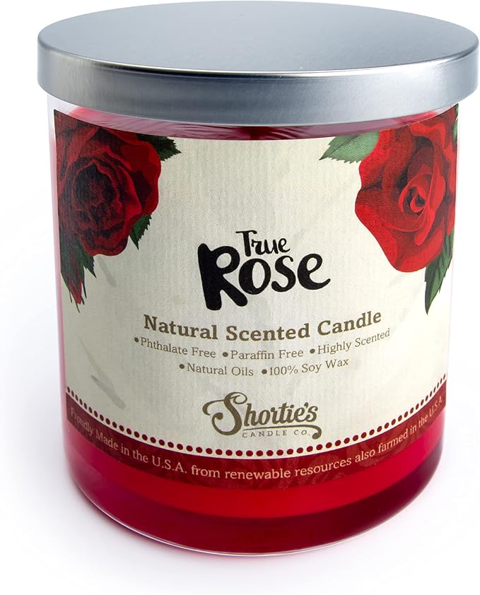 True Rose Scented Natural Soy Candle, Essential Fragrance Oils, 100% Soy, Phthalate & Paraben Free, Clean Burning, 9 Oz.