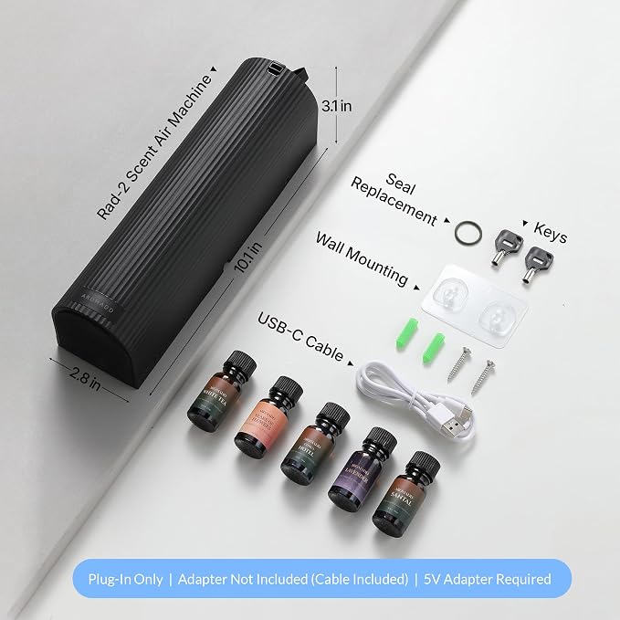 Aromadd Scent Diffuser Starter Kit – Waterless Essential Oil Diffuser for Home, 1500 Sq.Ft Coverage Scent Air Machine, Smart Auto Mode Hotel Collection Diffuser with Cold Air Tech (Black)