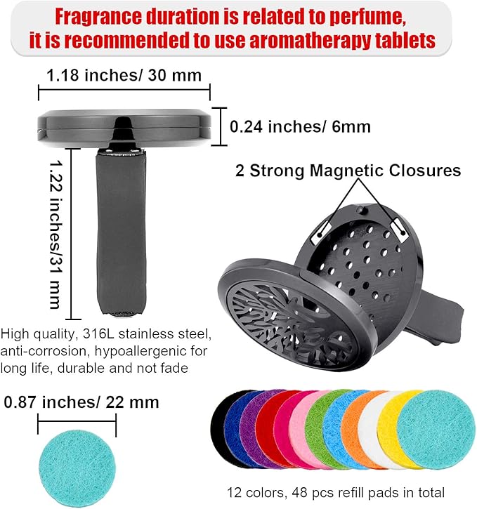 Tatuo 2 Pieces 316l Car Aromatherapy Essential Oil Diffuser Air Freshener Vent Clip with 48 Felt Pad Gift for Women Men Birthday Mother's Day(Tree Patterns)