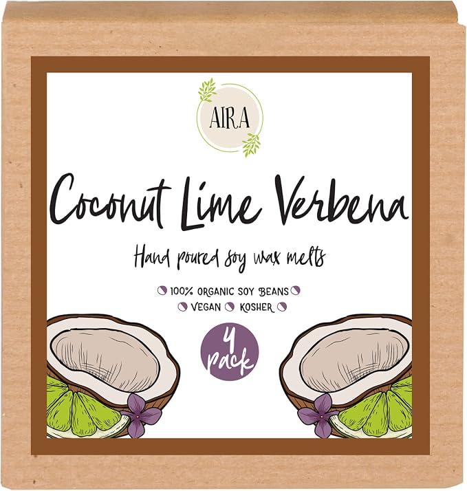 Aira Soy Wax Melt - Organic, Vegan, Kosher, Scented Soy Wax Cubes w/Essential Oils - No Chemical 100% Soy Wax Melts for Tealight Melters - Hand-Poured Soy Tarts - Coconut Lime Verbena - 2 Pack