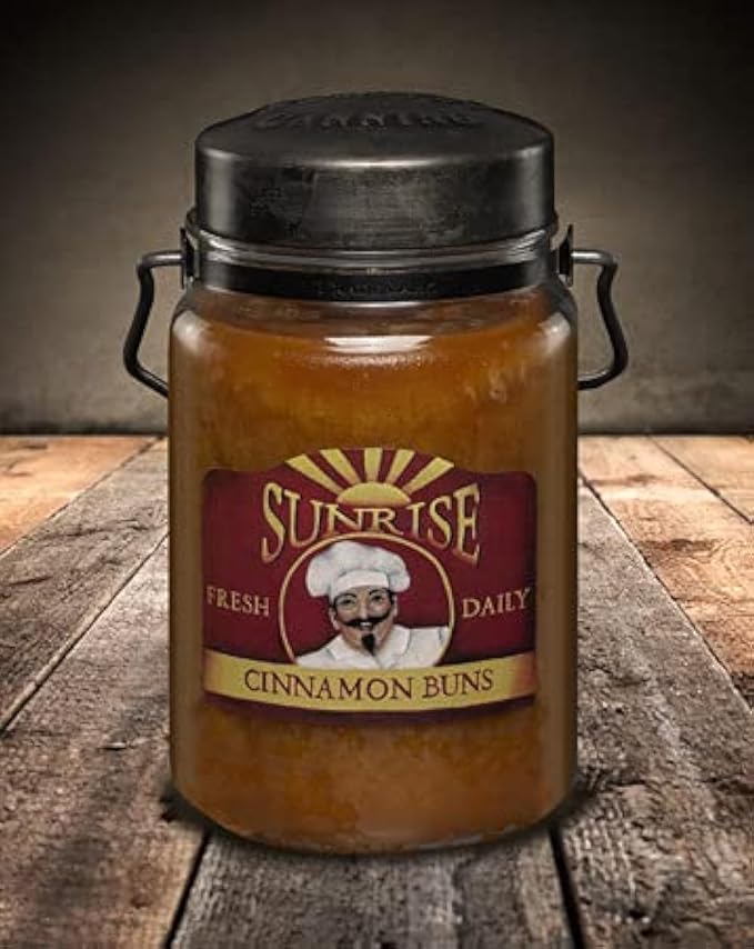 McCall’s Candles | Sunrise Cinnamon Bun | 26 oz Scented Candle | USA-Poured | Vintage Rustic Jar with Carrying Handle | Sweet Cinnamon, Maple & Dough Fragrance