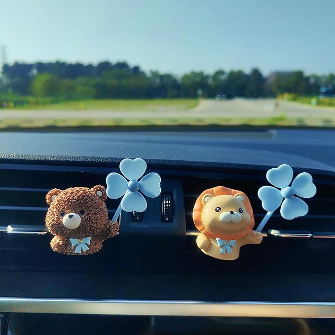 Cute Car Air Freshener Vent Clips, 3D Animal with Mini Fan Diffuser Vent Clip, Air Conditioning Decoration Car Accessories for Women and Men