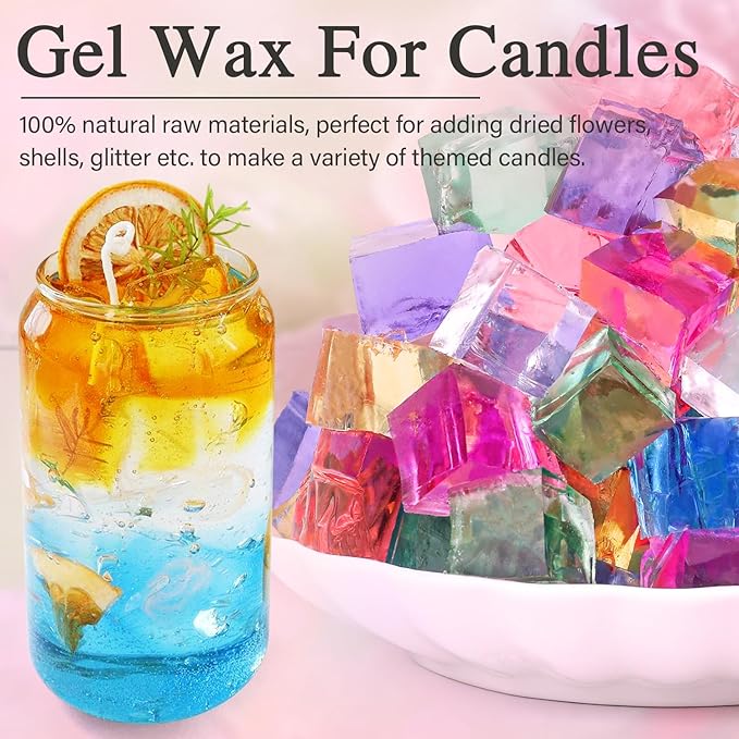 Blingfun Gel Wax for Candle Making with 4 pcs Jelly Wax,50pcs Candle Wicks & 50pcs Stickers Candle Wax for Candle Making,Handcraft Scented Candles Supplies