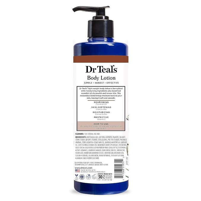 Dr Teal's 24 Hour Moisture+ Body Lotion, Coconut Oil & Essential Oils, 18 fl oz (Pack of 3)