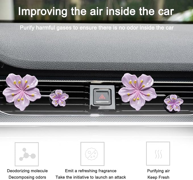 Bittwee 4PCS Car Air Vent Clip, Cute Refillable Flower Aesthetic Automotive Vent Clip Air Freshener Diffuser for Women Girls, Vehicle Interior Decoration Universal for SUV Truck RV and More（Purple）
