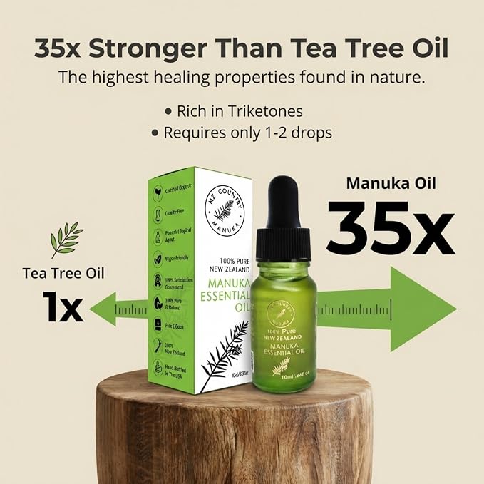 100% Pure New Zealand Manuka Oil | Organic Essential Oil | 35x Stronger Than Tea Tree | Natural Skin Care | Toenail Treatment | Diffuser | Aromatherapy | Nails | Hair | Skin | Lips