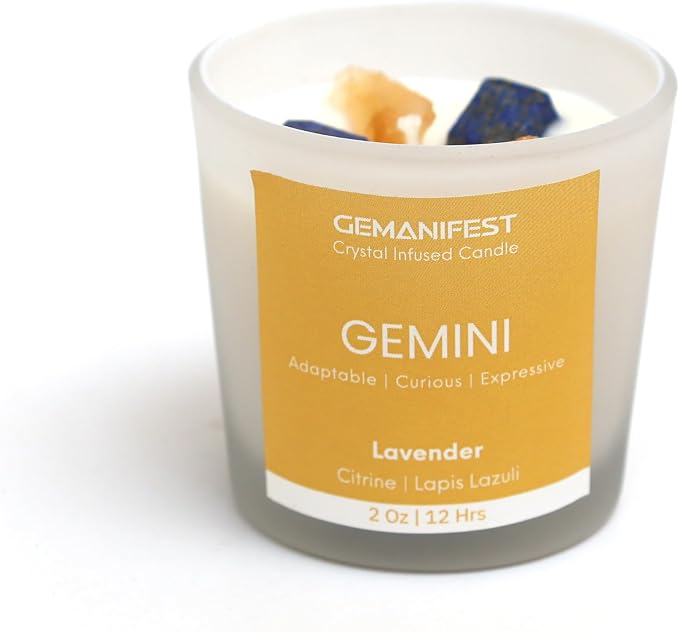 Gemini Manifestation Candle with Lapis Lazuli Bracelet Zodiac Candles with Healing Crystals Gemini Birthday Gifts for Women and Men Spiritual Birthstone Gifts for Candle Lovers