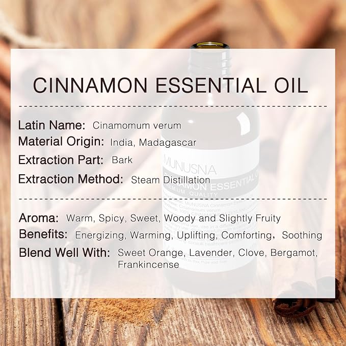 Cinnamon Essential Oil 100ML, 100% Pure Natural Cinnamon Oil Premium Grade Aromatherapy Oil for Hair Face Skin Body Care, Diffuser, Massage, Home, Soap and Candle Making
