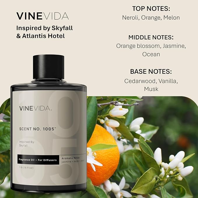 VINEVIDA [16 Fl Oz] Scent NO. 1005 Fragrance Oil for Cold Air Diffusers, Aromatic Notes of Neroli Jasmine Musk, Essential Oils for Diffuser Oil Refill & Air Freshener Room Spray