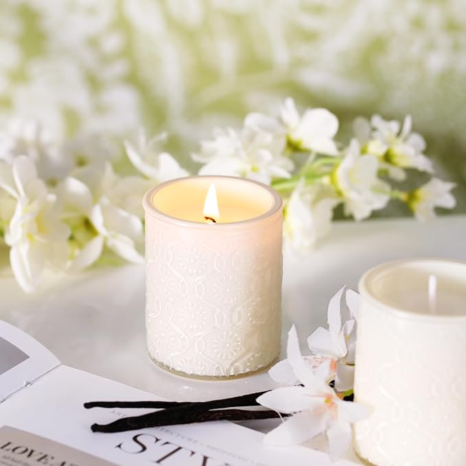 LETINE 12 oz Vanilla Soy Wax Candle Gift Set (Pack of 4) - Small Votive Candles for Women, All-Natural Aromatherapy Candles, 24H Burn Time Each, Spa Yoga Birthday Valentine's Day Gifts for Mom & Girls
