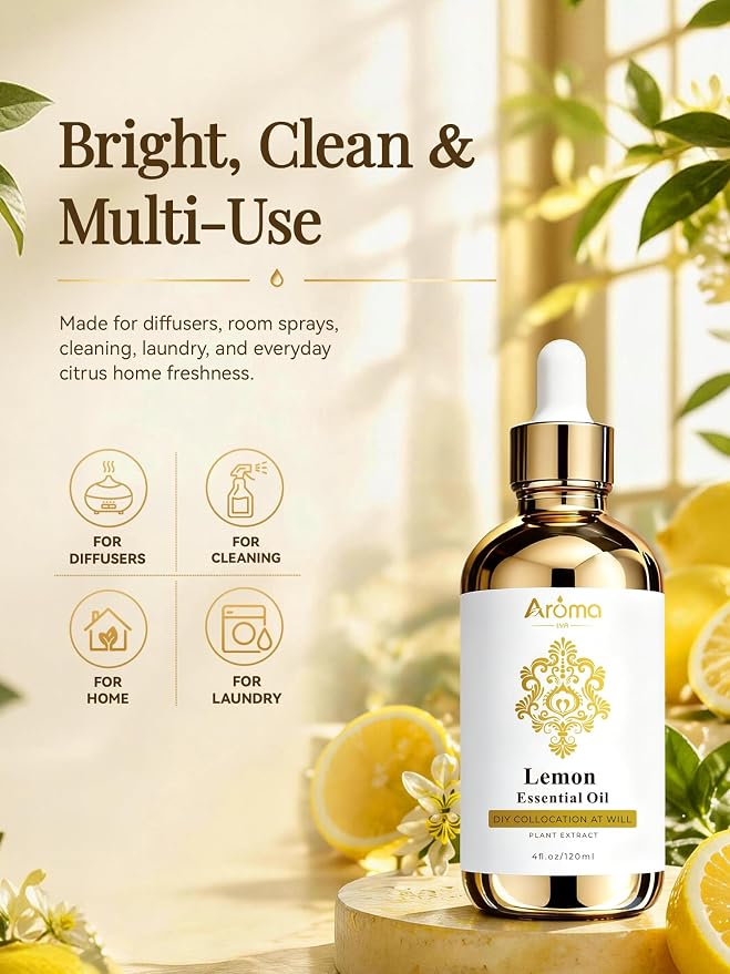 100% Pure Lemon Essential Oil 4 fl oz Thieves Oil Essential Oil - Essential Oils for Diffusers & Aromatherapy & Home Care Gifts for Women - Lemon Oil Essential Oil