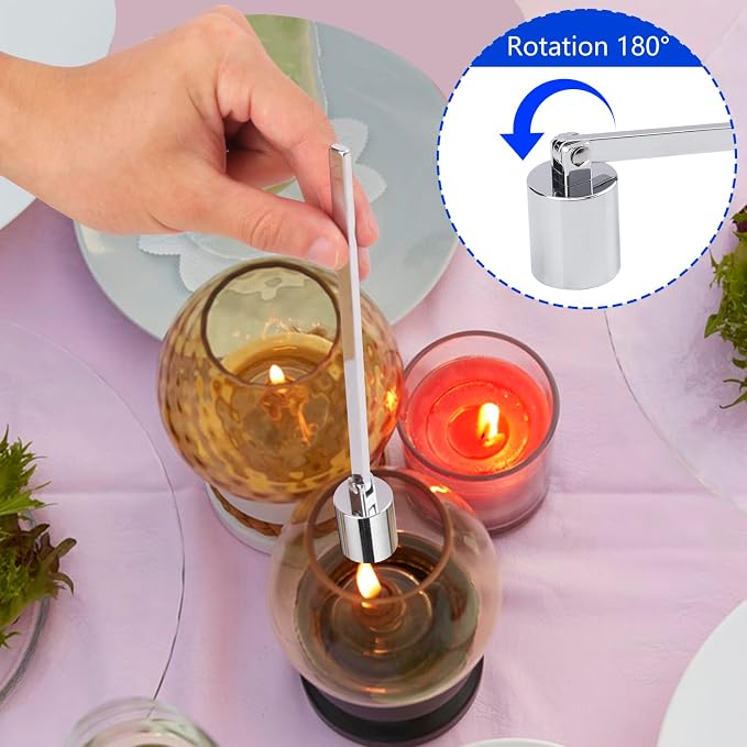 8 Pack Silver Candle Snuffer, Premium Stainless Steel Wick Flame Extinguisher, 6.3 Inch Long Handle, Elegant Design for Scented Candles, Wick Snuffer for Candle Lovers