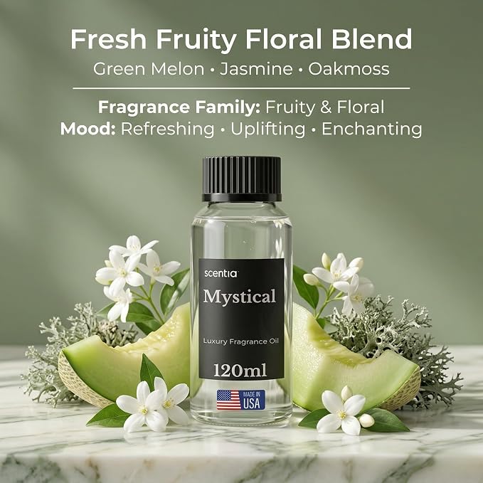 Scentia Mystical Diffuser Oil Refill – Hotel Fragrance Oil Inspired by Wynn Las Vegas – 120 mL – Melon, Raspberry & Jasmine Long-Lasting Scent for Ultrasonic & Waterless Diffusers, Made in USA