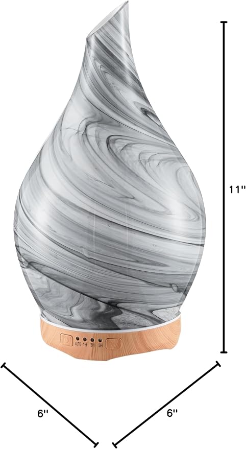 Porseme 280ml Essential Oil Diffuser Hand-Blown Glass Aroma Diffusor, Aromatherapy Unltrasonic Cool Mist deffuser, 7 Color Changing, Waterless Shut-Off, Timer Function for Home Office(Ink)