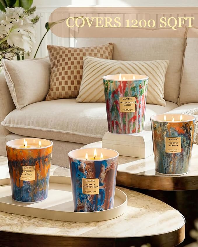 M&SENSE Large 3-Wick Coconut Vanilla Scented Soy Candle | 35oz, 150 Hours, Non-Toxic, Summer Party Essential, Spa Home Fragrance & Decor