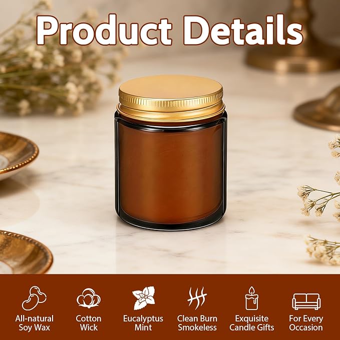 24 Pack 6 oz Eucalyptus Mint Scented Soy Candles, Bulk Glass Jar Aromatherapy Candles, Long Lasting Soy Wax Candles for Home, Wedding, Party & Stress Relief