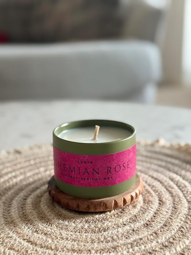Bohemian Rose Scented Candle Fresh Floral Aroma with Rose Magnolia Patchouli Natural Coconut Wax Long-Lasting Non-Toxic Eco-Friendly Home Office Decor Relaxation Handcrafted Luxury (5 oz.)