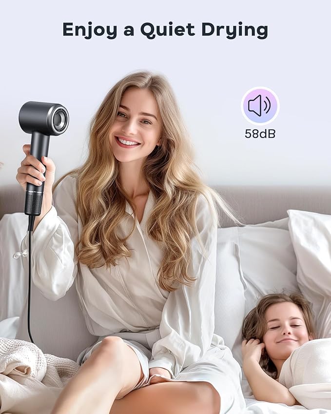 Bopcal Hair Dryer, Ionic Blow Dryer with Diffuser, 150,000 RPM Professional High-Speed Hair Dryer, 500M Negative Ions Fast Drying, Lightweight Low Noise for Curly & Straight Hair, Travel Friendly