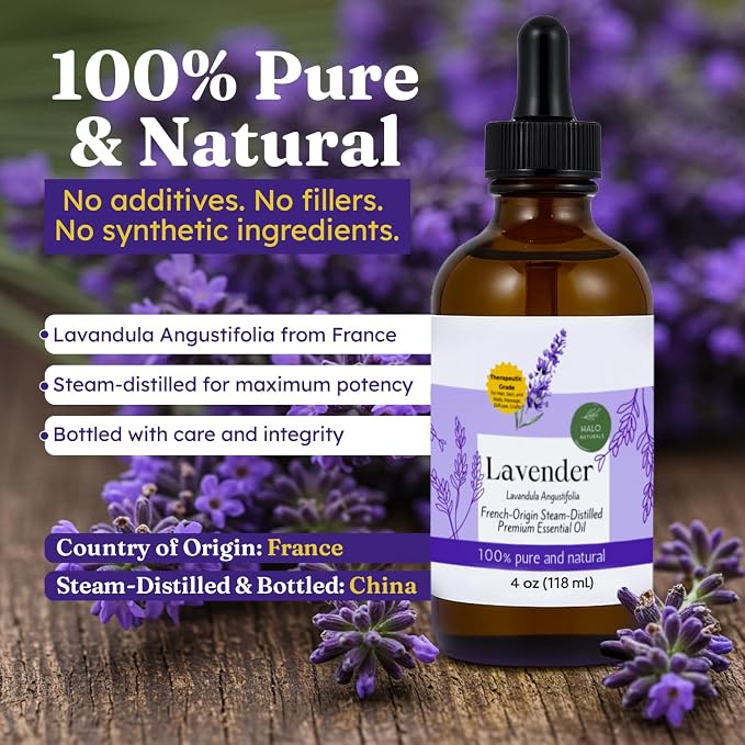 Steam Distilled Lavender Essential Oil - Premium Hair Growth Oil for Scalp Stimulation & Refreshing Aroma - Essential Oil Supports Healthy Hair, Skin & Mental Clarity - 4oz