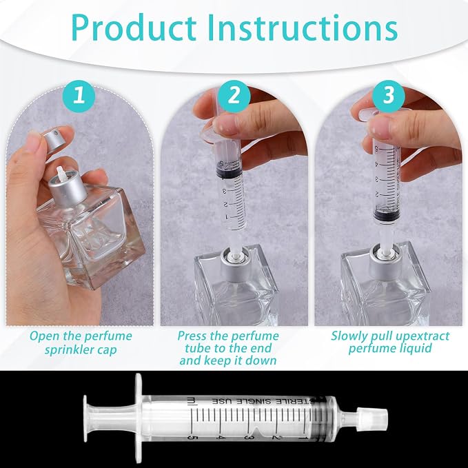 Qianyu 3 Set Perfume Refill Tool Kit Plastic Syringe Extractor Perfume Decanter Kit Dispenser with Adapter Tools for Liquid Cologne Fragrance Sample Essential Oils Travel Use