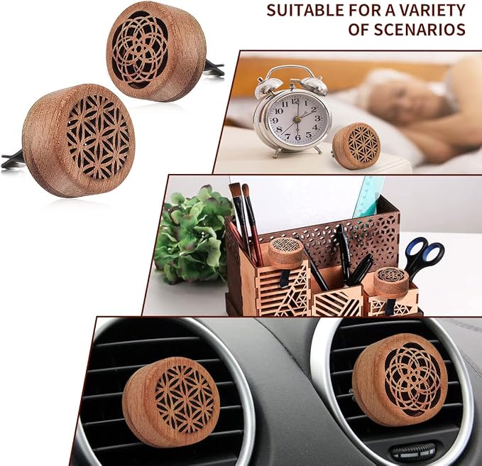 2-in-1 Car Aromatherapy Diffuser & Air Freshener, Portable Mini Wood Diffuser with Lava Stone, Essential Oil Vent Clip, 2 Charming Patterns