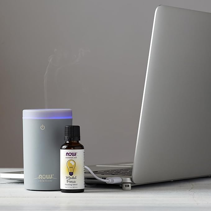 NOW Essential Oils, Mental Focus Oil Blend, Centering Aromatherapy Scent, Blend of Pure Essential Oils, Vegan, Child Resistant Cap, 1-Ounce