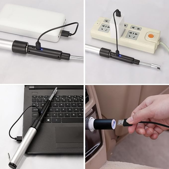 Electric Arc Lighter - Rechargeable Plasma Lighter with 11.4"-27.55" Adjustable Neck, Windproof & Flameless for Candles, Fireplaces, Fire Pits (Silver)