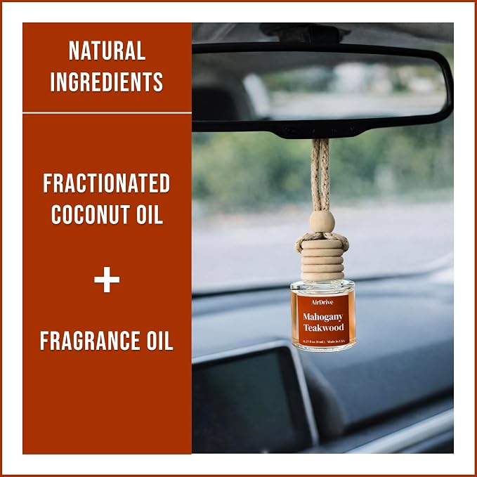 Car Air Freshener Mahogany Teakwood 2 Pack Hanging Air Freshener Diffuser, Cute Car Accessories, Air Freshner for Women & Men Gift, Non-Toxic Car Scent, Long Lasting Oil Diffuser, Made in USA