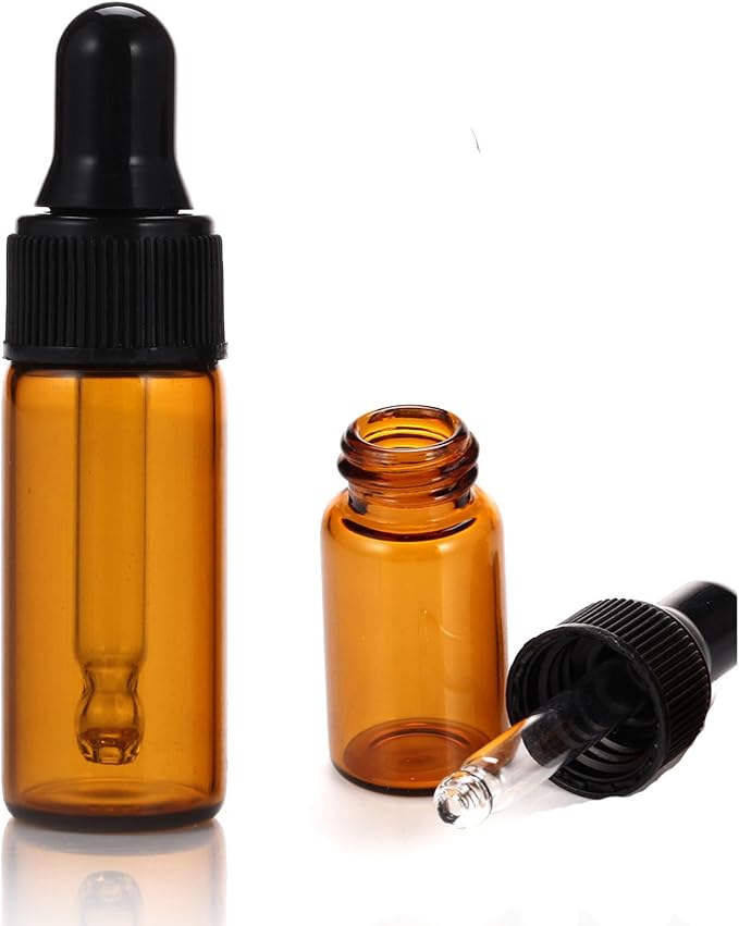 Simple-e 10pcs 5ml 1/6oz Amber Mini Glass Bottle Amber Sample Vial Small Essential Oil Bottle with Glass Eye Dropper + 1pc Glass Clean Cloth + 1pc 3ml dropper (10)