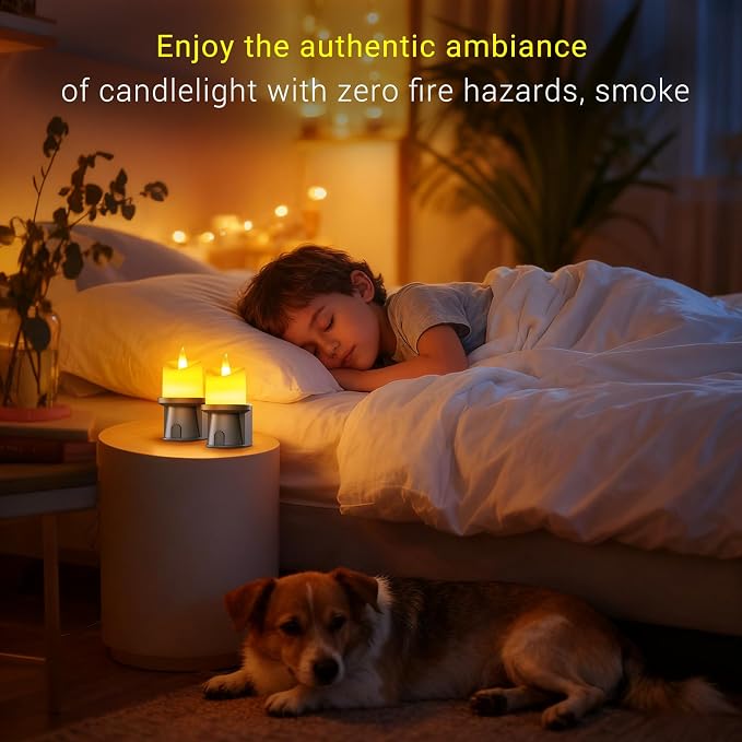 2 Pack Flameless Candles Nightlight With Flickering Flame, Battery Operated Candles Included Magnetic Attachment Easy For Placement, Realistic Candlelight For Home, Bathroom, Window Decor (Brown)