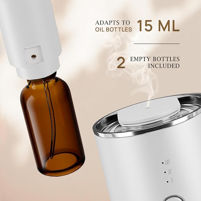 VINEVIDA Waterless Diffuser - Essential Oil Diffuser for Home - White Scent Diffuser for Home, Battery Operated Aromatherapy Diffuser - Car, Room Fragrance Air Diffuser
