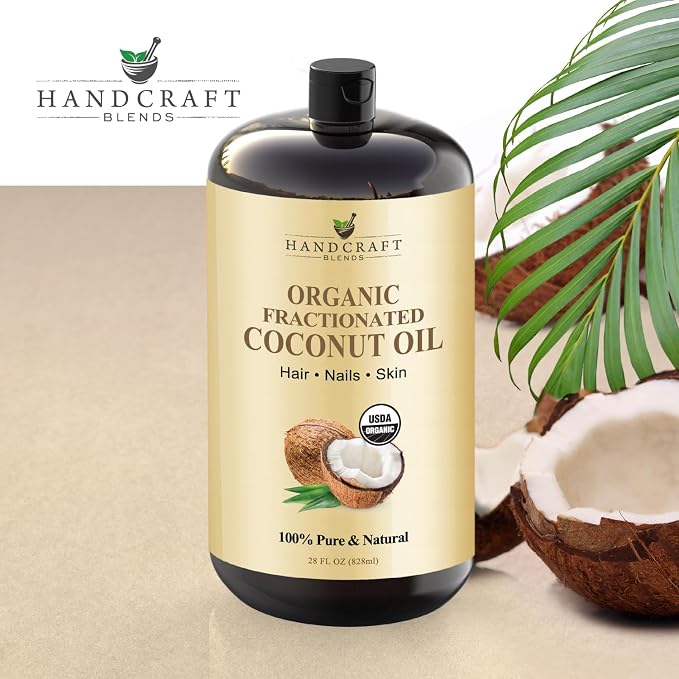 Handcraft Blends Organic Fractionated Coconut Oil | 100% Pure and Natural | Bath & Body Oil | Premium Grade Carrier Oil | Skin | Hair | Body | Massage | Hexane-Free | 28 Fl Oz