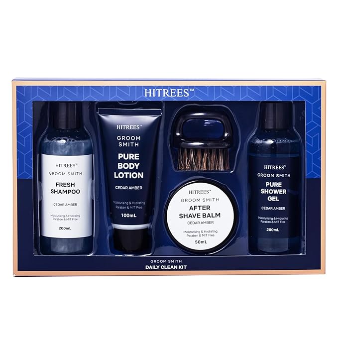 Fathers Day Gifts for Men Dad Care Package Self Care Kit, 5 Pcs Cedarwood & Amber Fragrance Spa Gifts for Man, Fathers Day Gifts, Travel Kit For Men,Mens Travel,Christmas Gift for Women